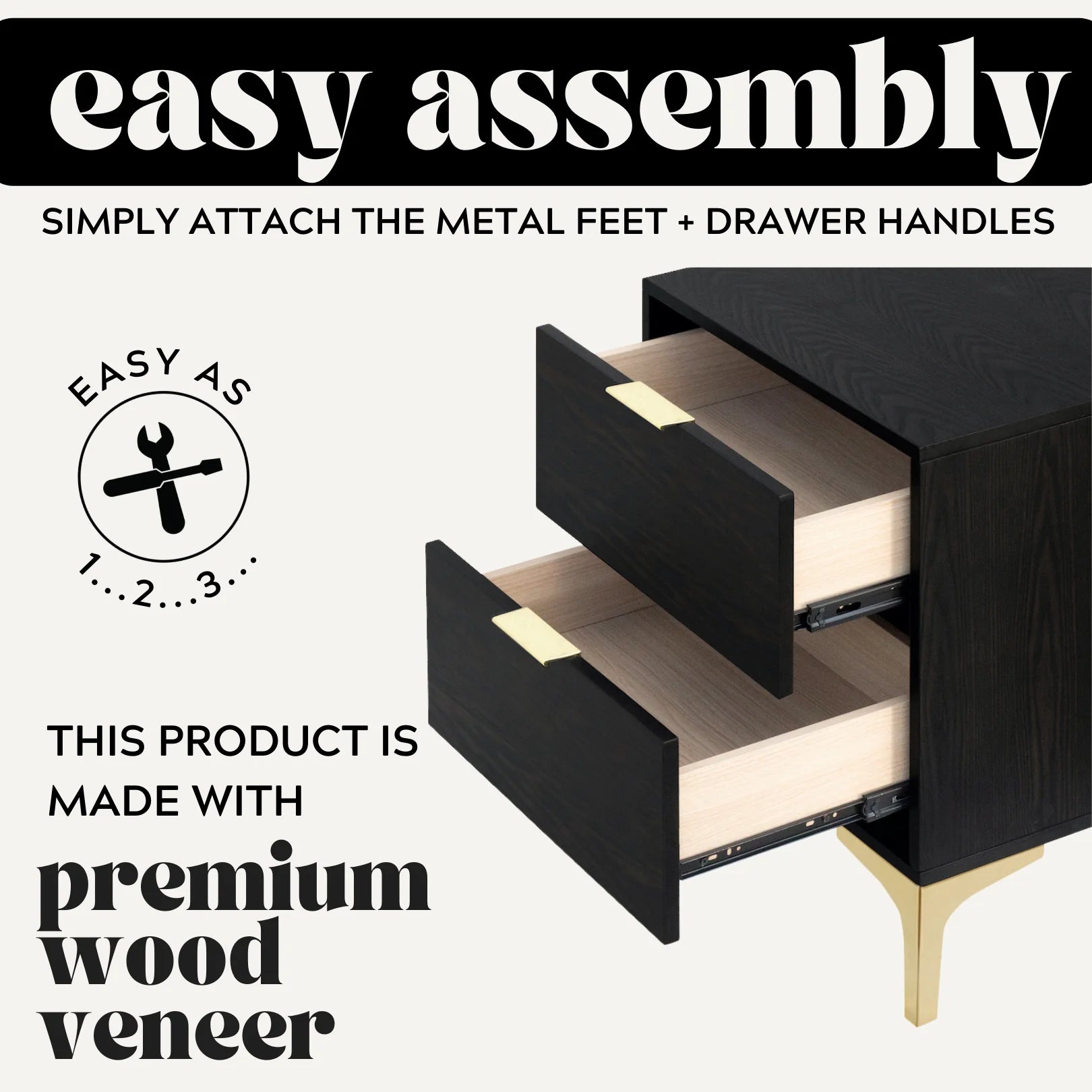 Charcoal Nightstand with 2 Storage Drawers S7326