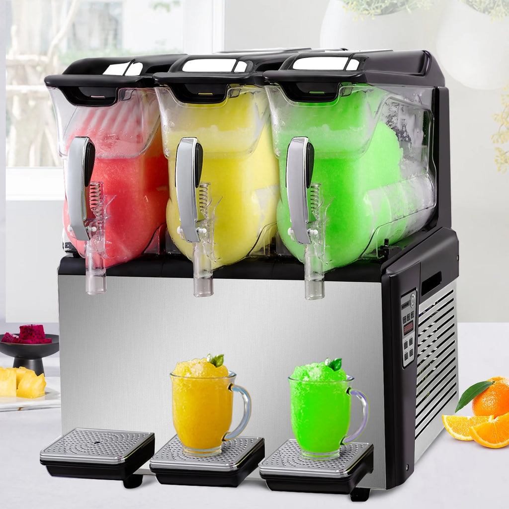 110V Commercial Slushy Machine 10L x 3 Tank Frozen Drink Machine 1250W Stainless Steel L513