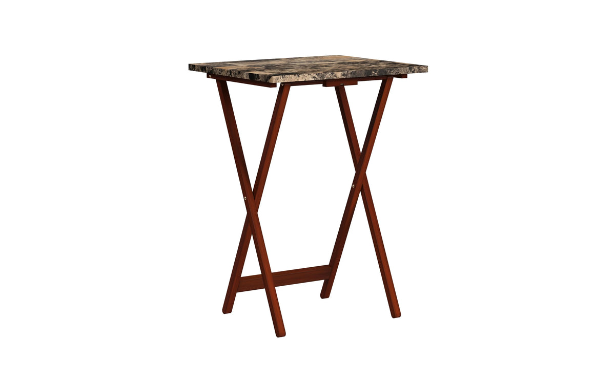 5-piece Faux Marble Folding Snack Tray Table Set D308170