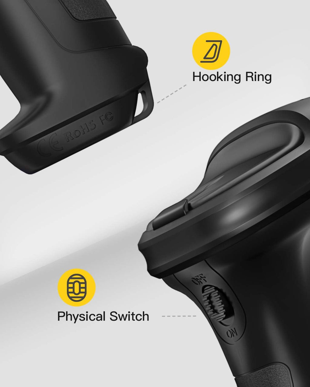 Wireless Barcode Scanner, 2600mAh Battery, 35M Range, Black Pack of 2 B414863