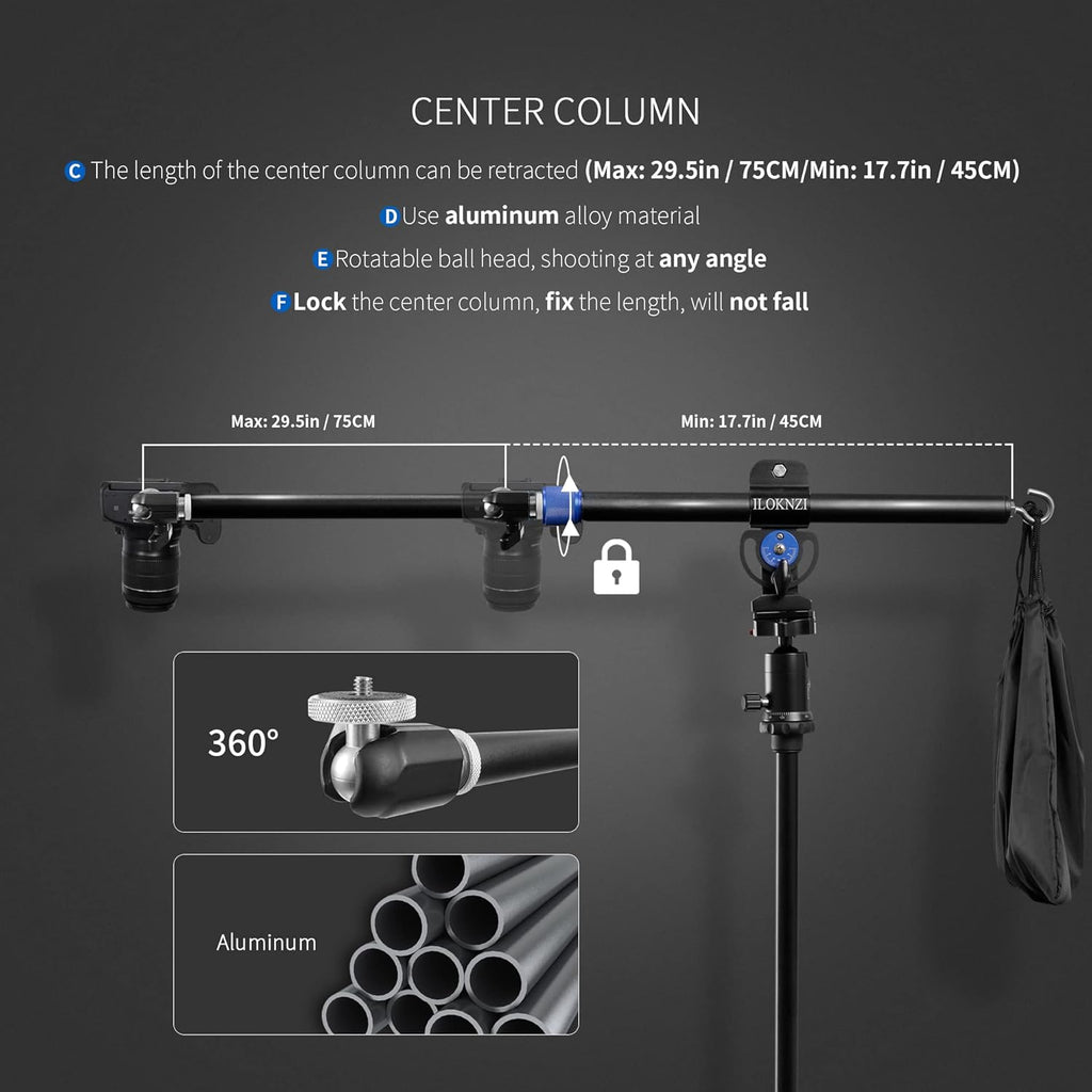 30 Inch Aluminum Tripod Extension Arm Overhead Camera Mount with Phone Holder Pack of 2 G3039