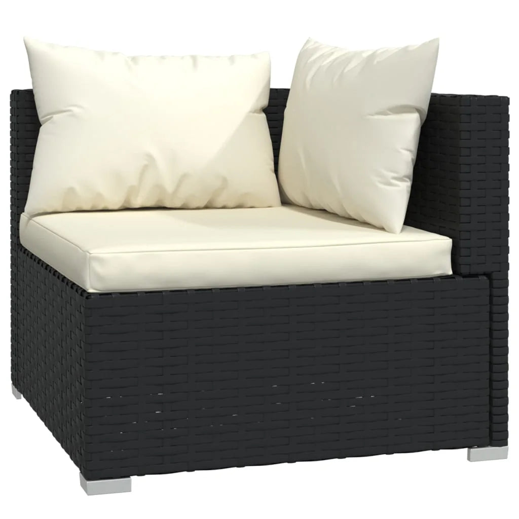 9 Piece Patio Set with Cushions Black Poly Rattan F362