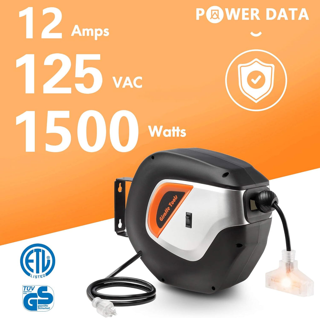 Retractable Extension Cord Reel 40ft Heavy Duty with Swivel Bracket Lighted Triple Tap V957406