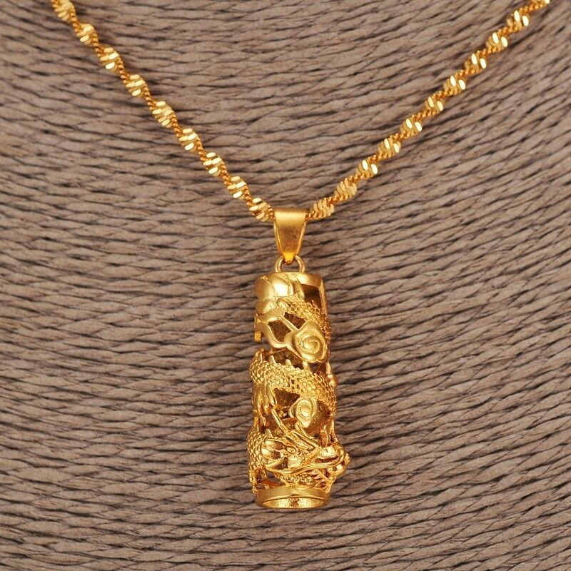 24k Gold Filled Dragon Pendant Chain Link Necklace W256629