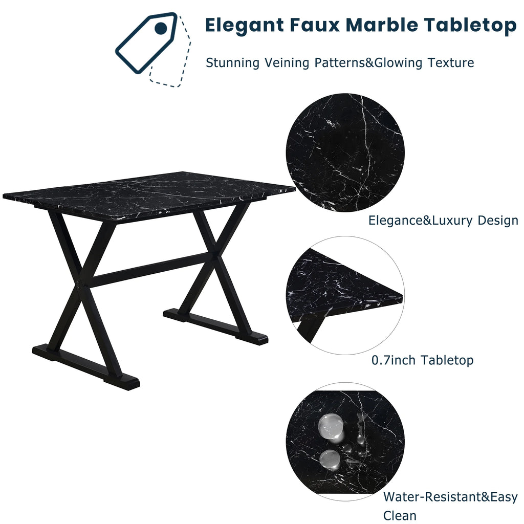 5 Piece Dining Set with Faux Marble Tabletop and 4 Upholstered Chairs N836