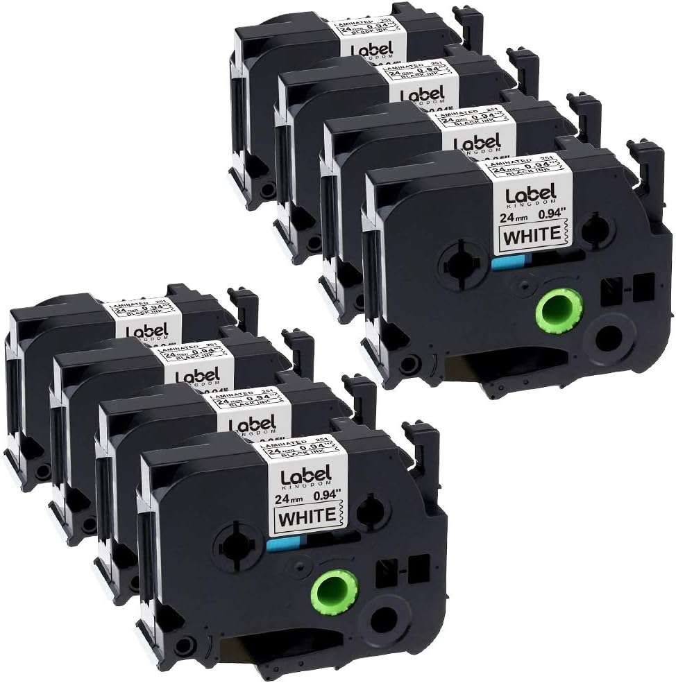 Compatible Label Tape Replacement for Brother Ptouch, 24mm Black on White, 8-Pack T4998