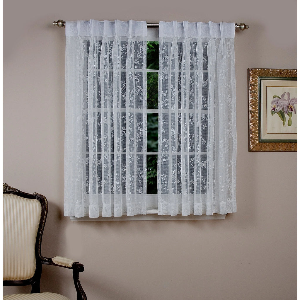 Ivory Lace Pinch Pleated Short Curtain Pair 52"w x 36"l N524