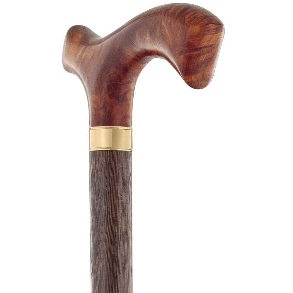 Australian Burl Wood Walking Cane with Wenge Shaft and Gold Collar Z1638