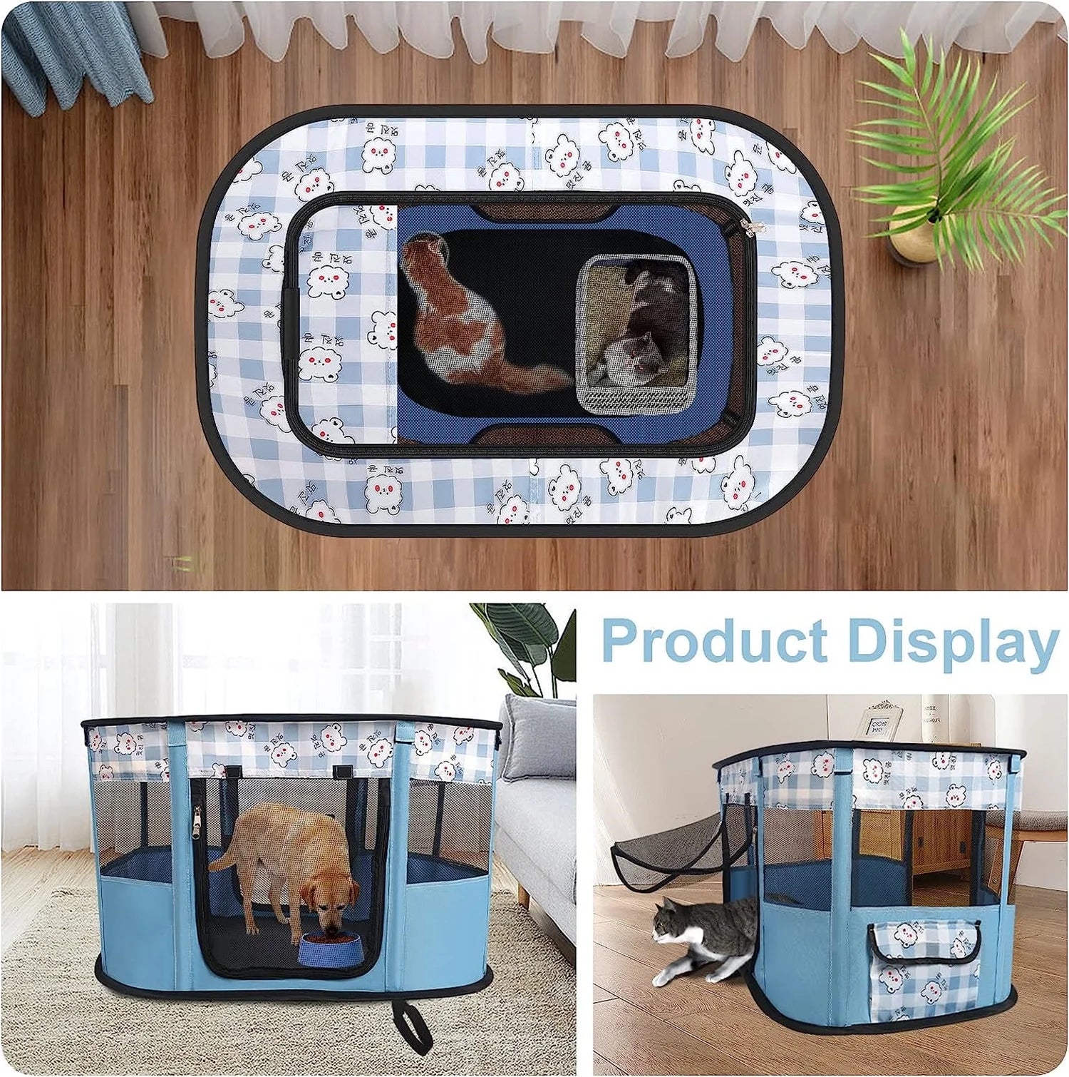 Foldable Portable Dog Cat Playpen Kennel Tent with Removable Shade Cover A6147