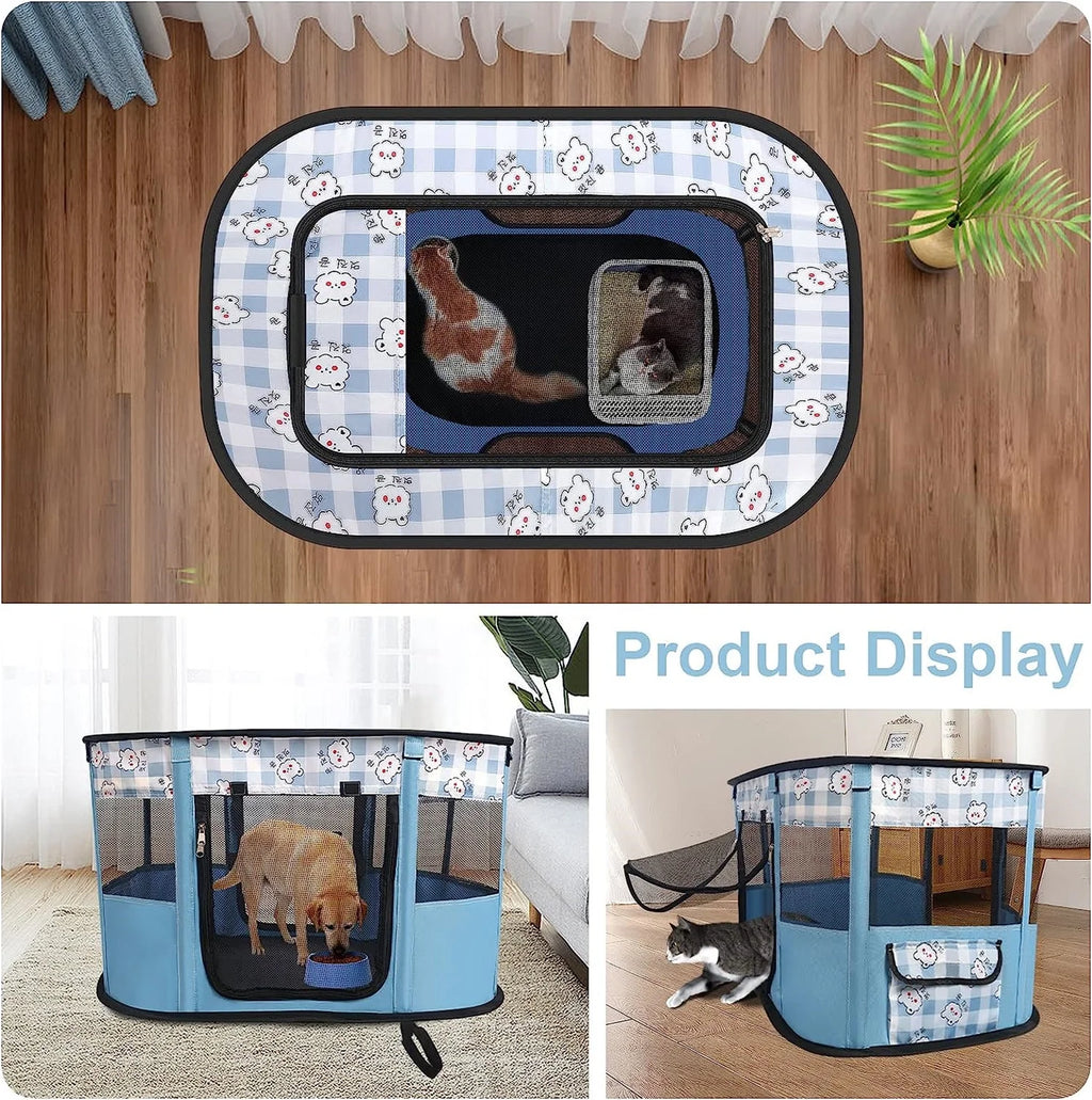 Large Dog Cat Playpen with Carrying Case, Removable Zipper Top P6986