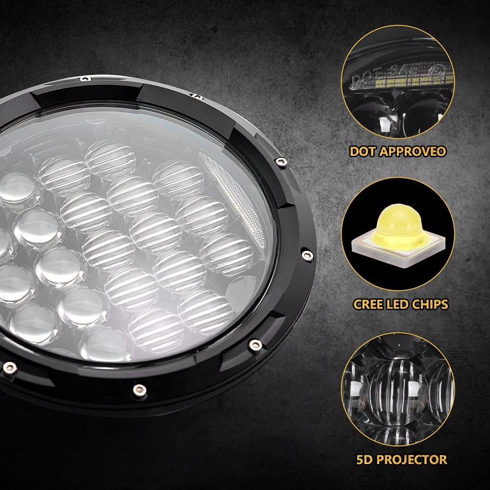 7" Inch LED Headlight with DRL Black Pair U826349