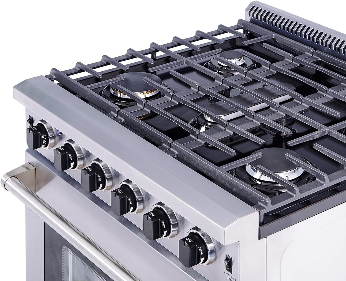 30 Inch Stainless Steel Gas Range with 5 Sealed Burners, 4.5 cu. ft. Oven, Storage Drawer, Cast Iron Grate F1555