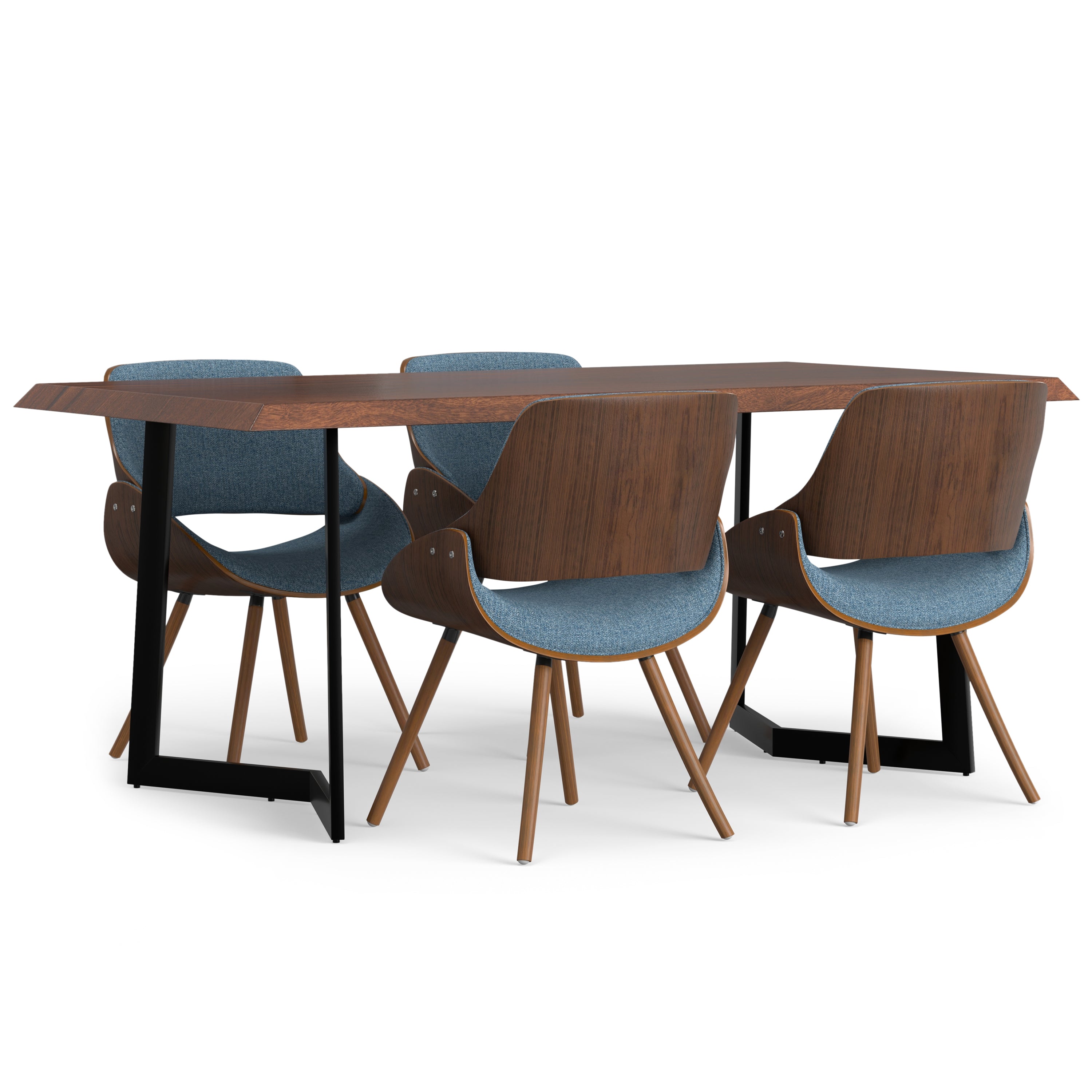 5 Pc Dining Set with 4 Denim Blue Polyester Dining Chairs and 72 inch Table D615561
