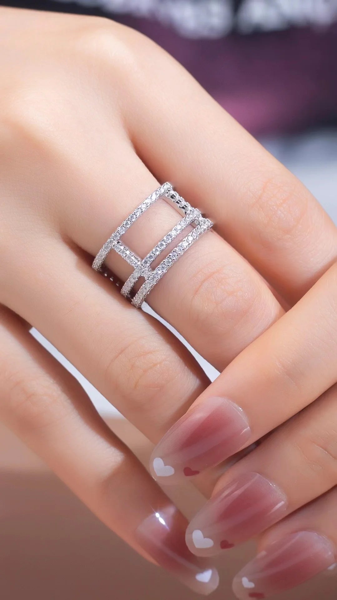18K White Gold Plated Moissanite Engagement Ring Q295