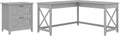 L Shaped Desk with 2 Drawer Lateral File Cabinet, Dark Gray Hickory T9051