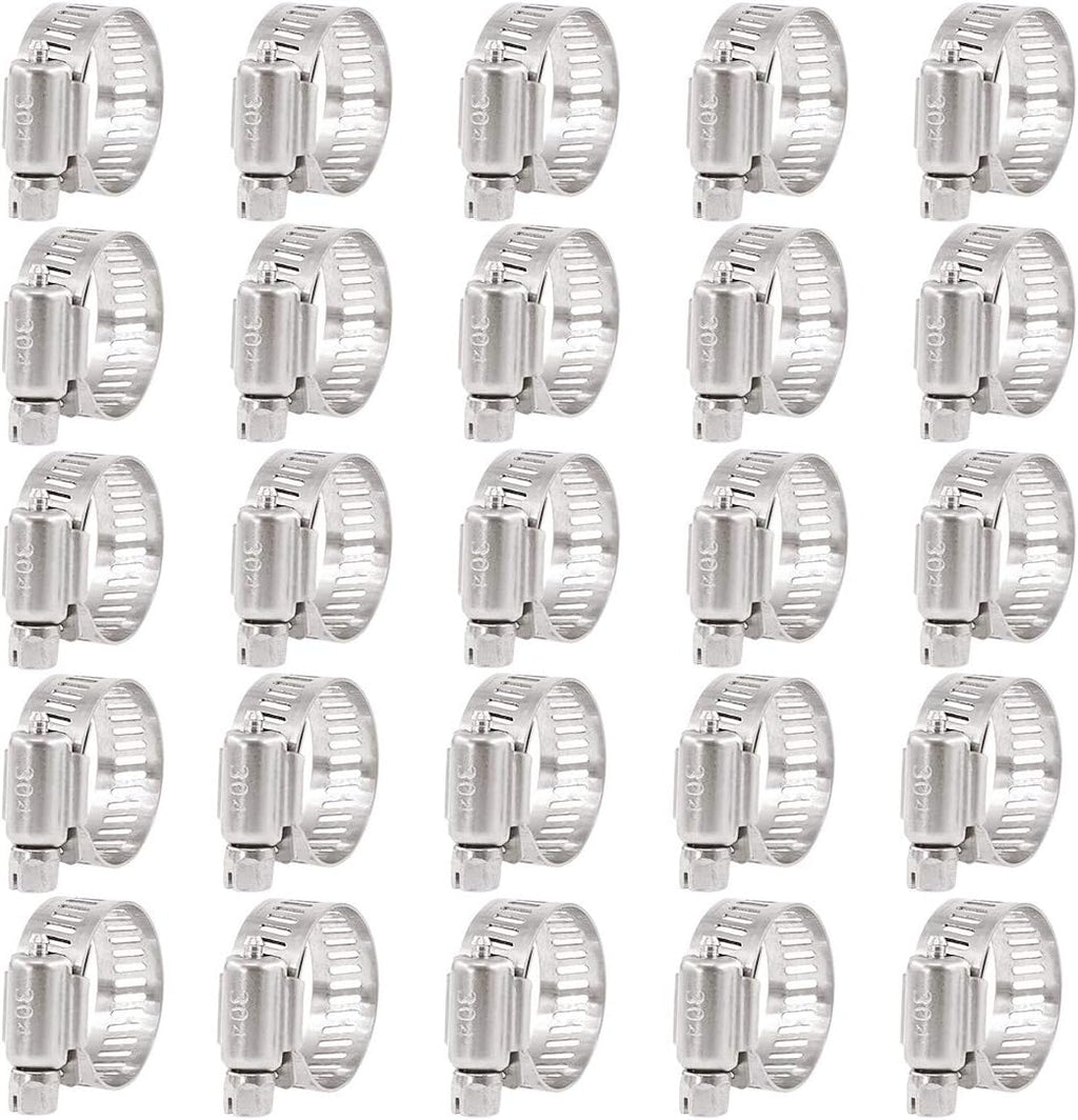 25Pcs Adjustable 304 Stainless Steel Worm Gear Hose Clamp Assortment Kit (18-32mm) U62803
