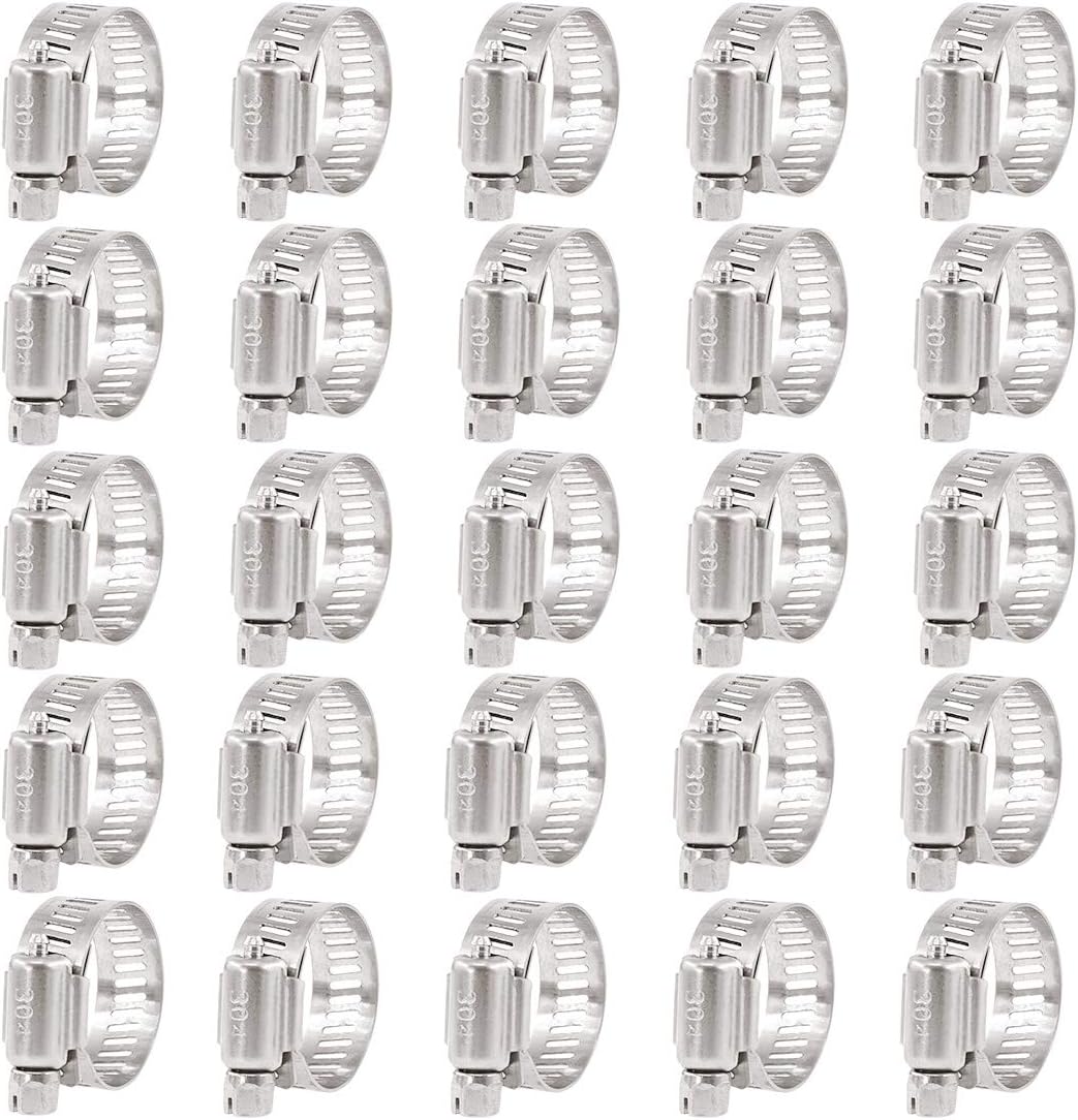 25Pcs Adjustable 304 Stainless Steel Worm Gear Hose Clamp Assortment Kit (18-32mm) U62803