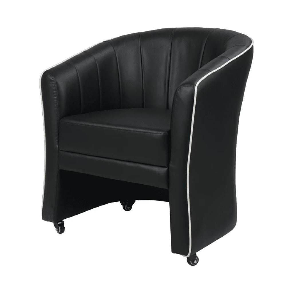 Black Leather Guest Chair with Lockable Rolling Casters I95794