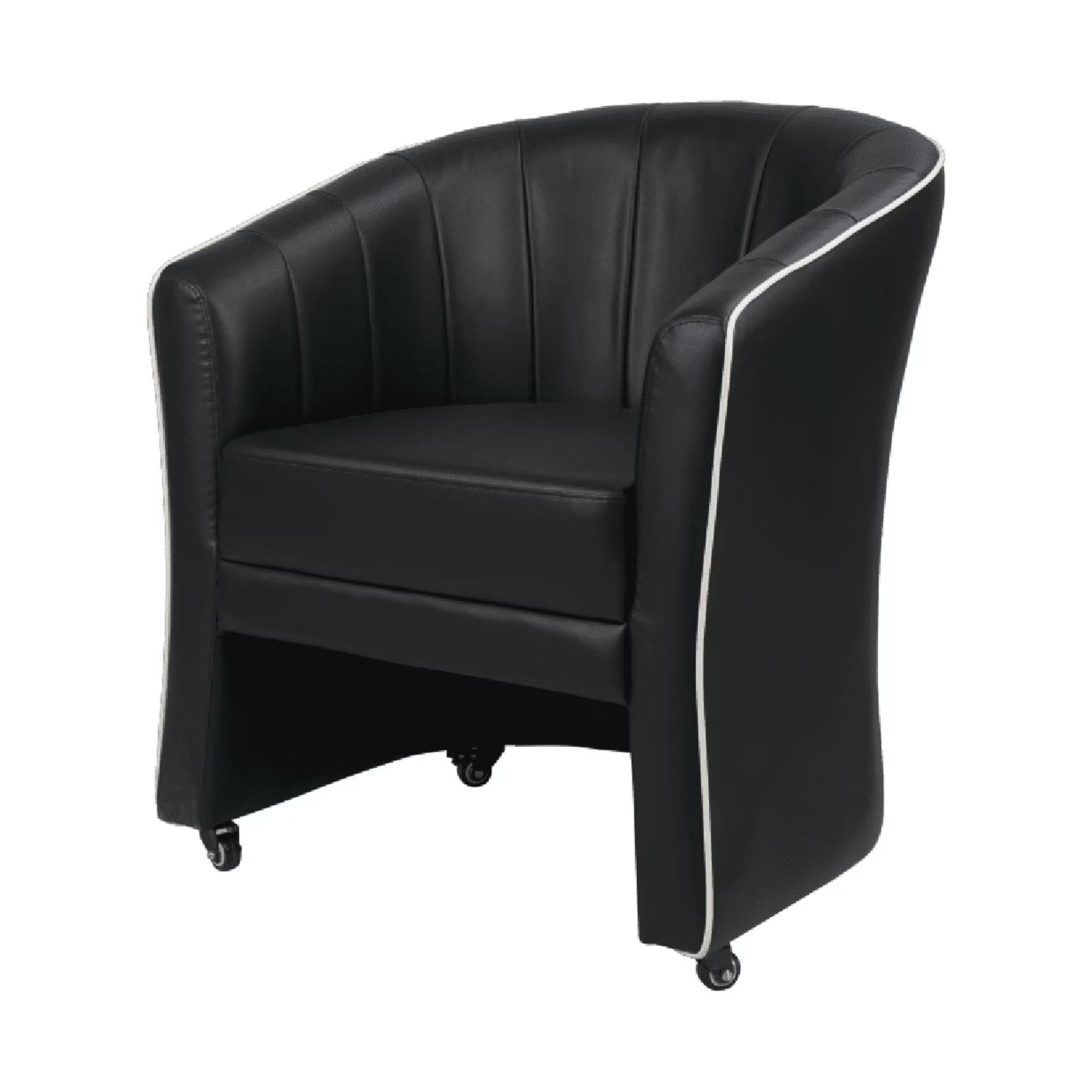 Black Leather Guest Chair with Lockable Rolling Casters I95794