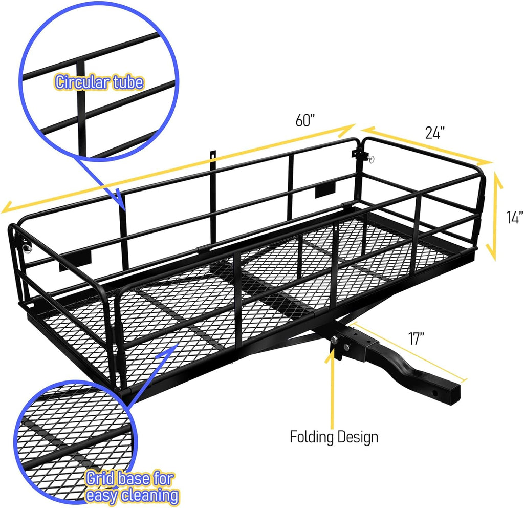 Folding Vehicle Cargo Basket 60" x 24" x 14" for 2" Receiver H160