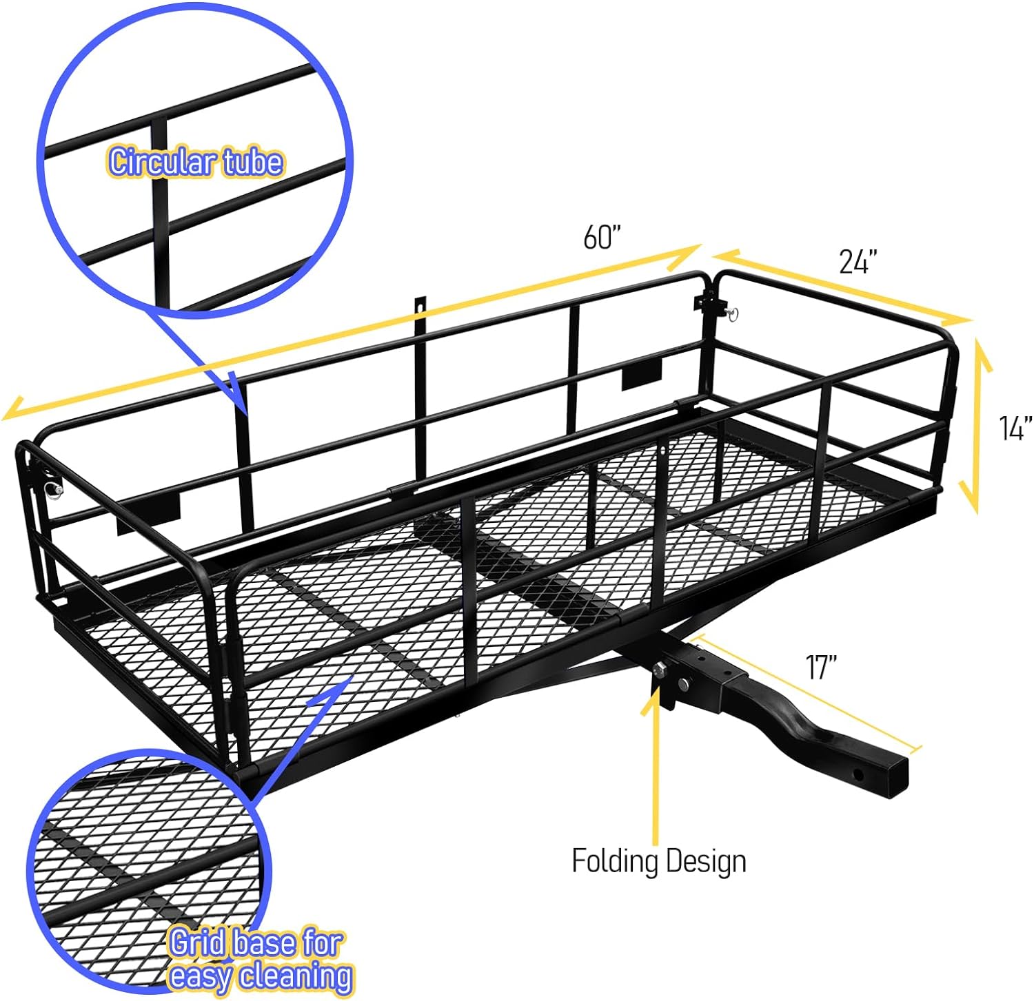 Folding Vehicle Cargo Basket 60" x 24" x 14" for 2" Receiver H160