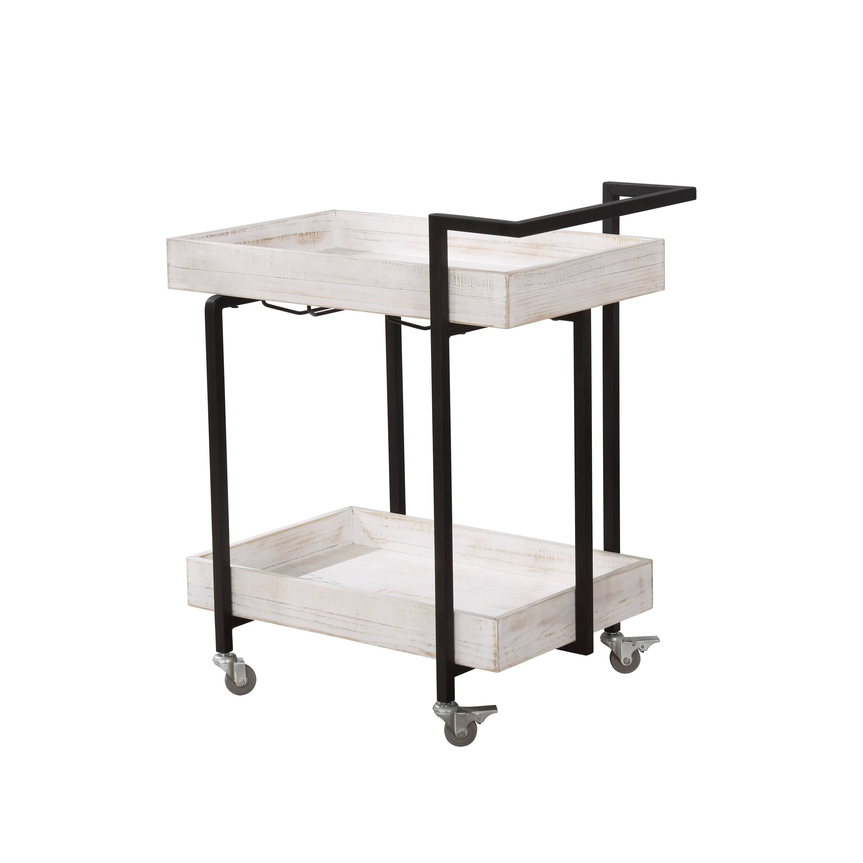 Antique White Industrial Serving Cart J273587