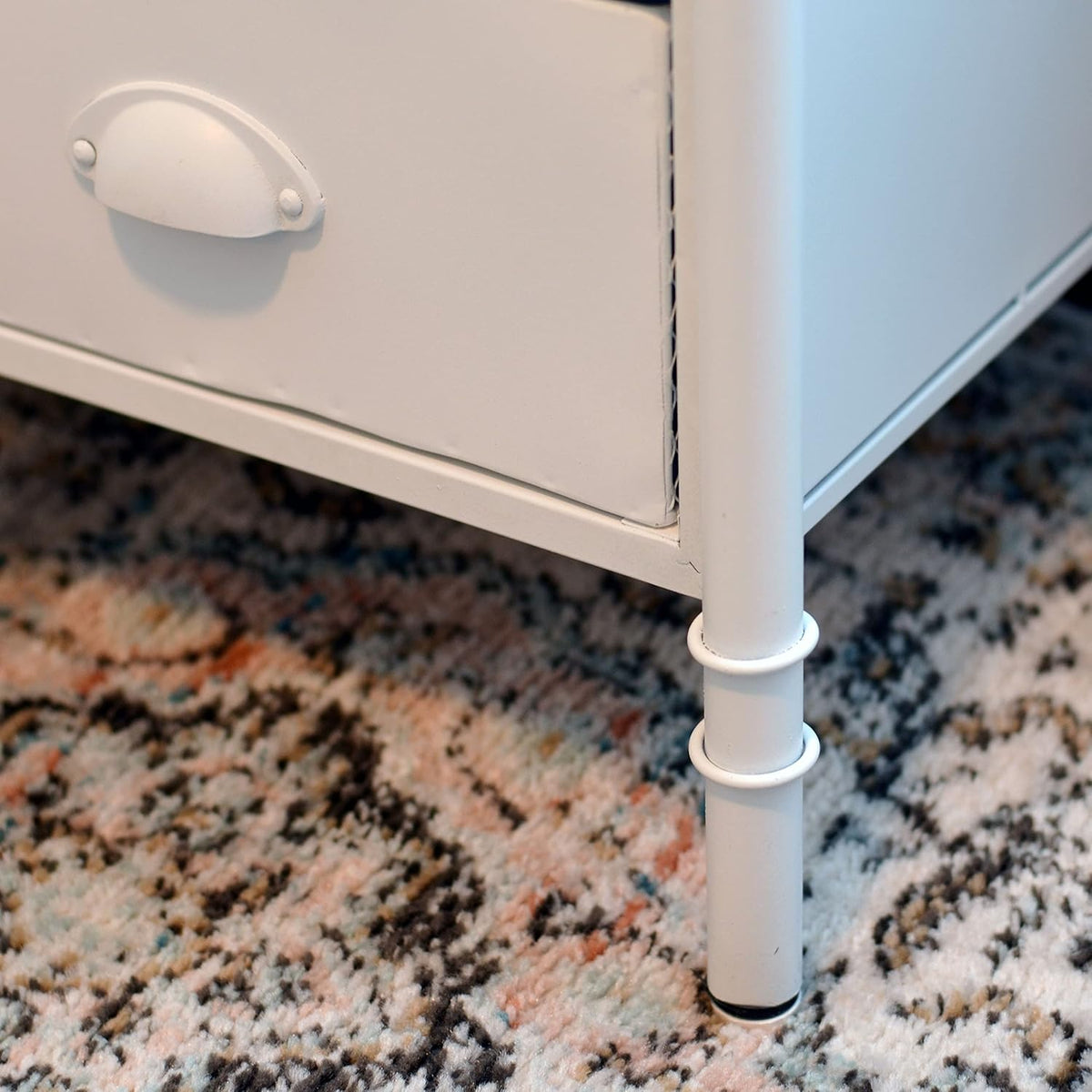 White 8 Drawer Accent Cabinet with Solid Wood Top and Metal Mesh Detailing H581