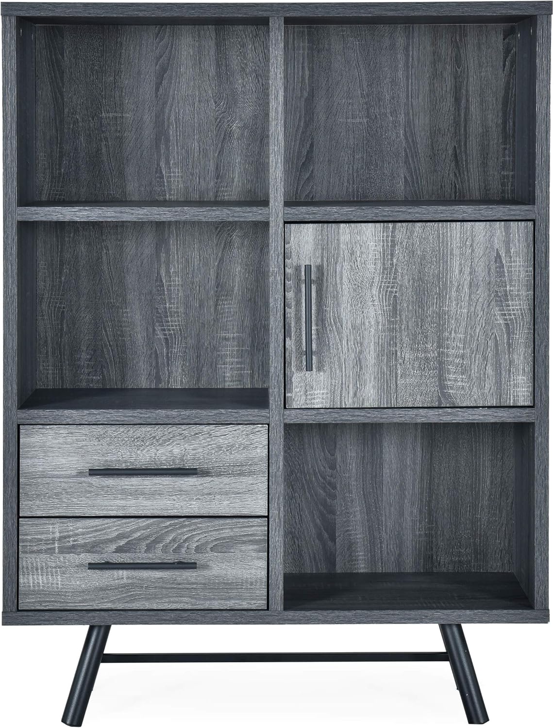 6 Shelf Multi-Functional Cabinet, Sonoma Oak + Black F398941