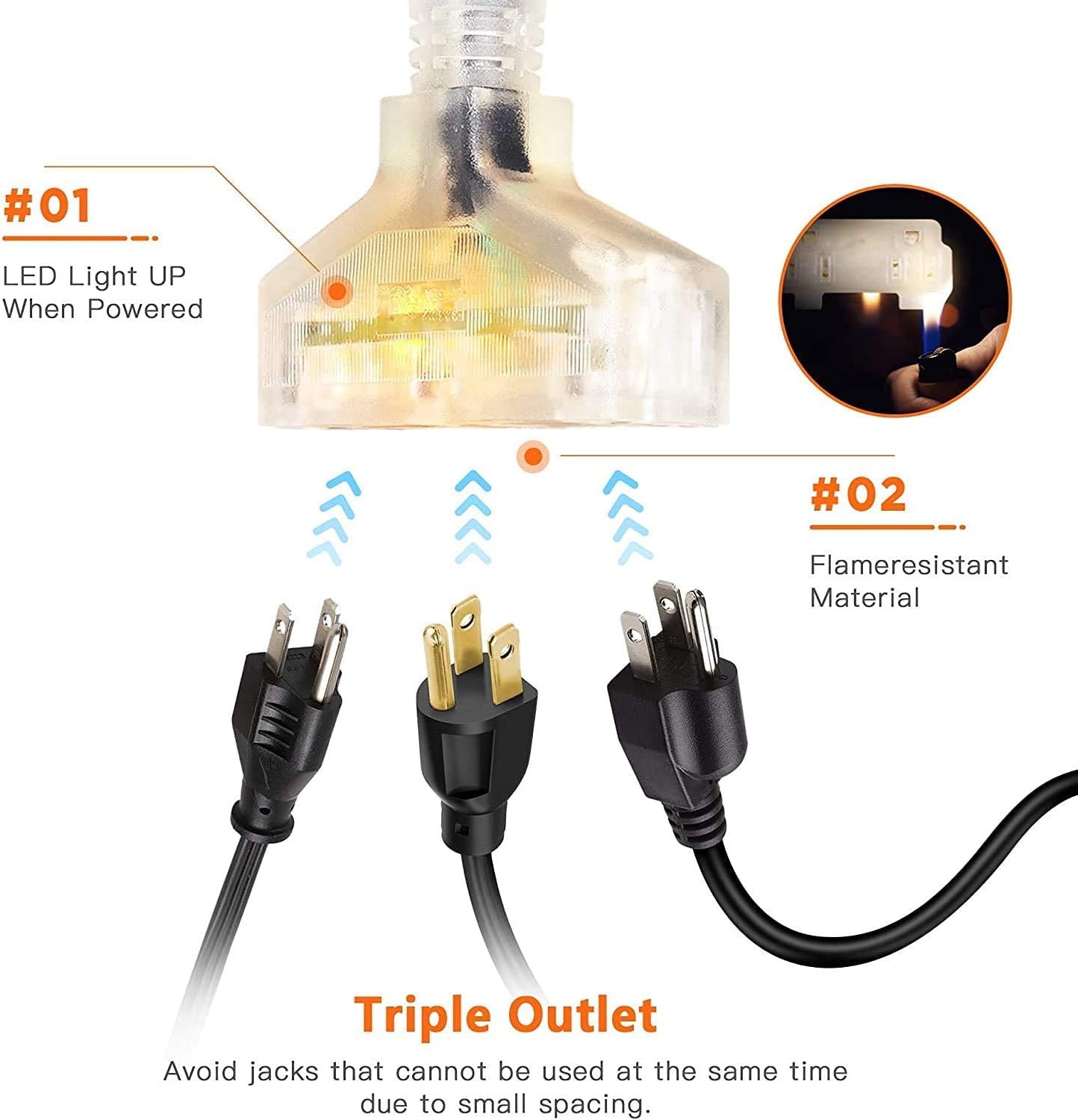 Retractable Extension Cord Reel 40ft Heavy Duty with Swivel Bracket Lighted Triple Tap V957406