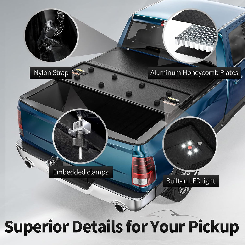 Hard Tri-fold Truck Bed Tonneau Cover for 2009-2022 Dodge Ram 1500, 5.6 ft Bed J90244
