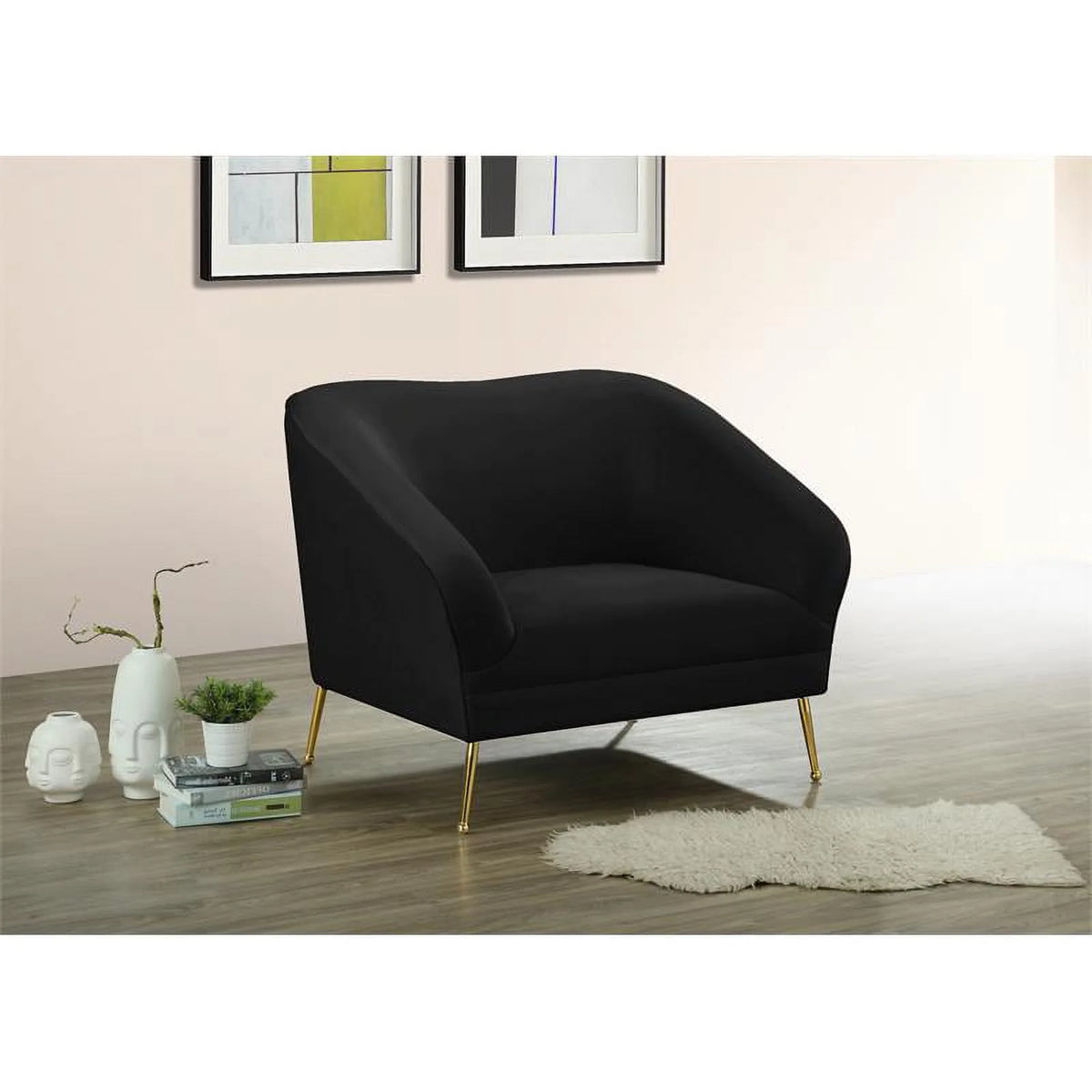 3-Piece Velvet Chair Loveseat & Sofa Set in Black O97664