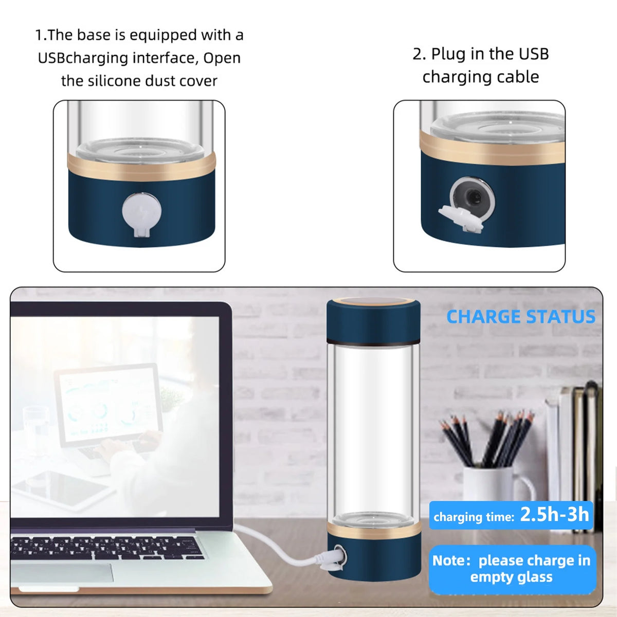 420ml Rechargeable Glass Hydrogen Water Bottle I1904