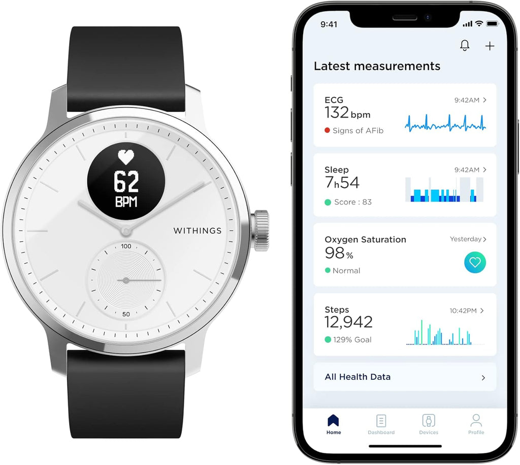 Hybrid Smartwatch with ECG, Heart Rate Sensor and Oximeter (White, 42mm) V7439