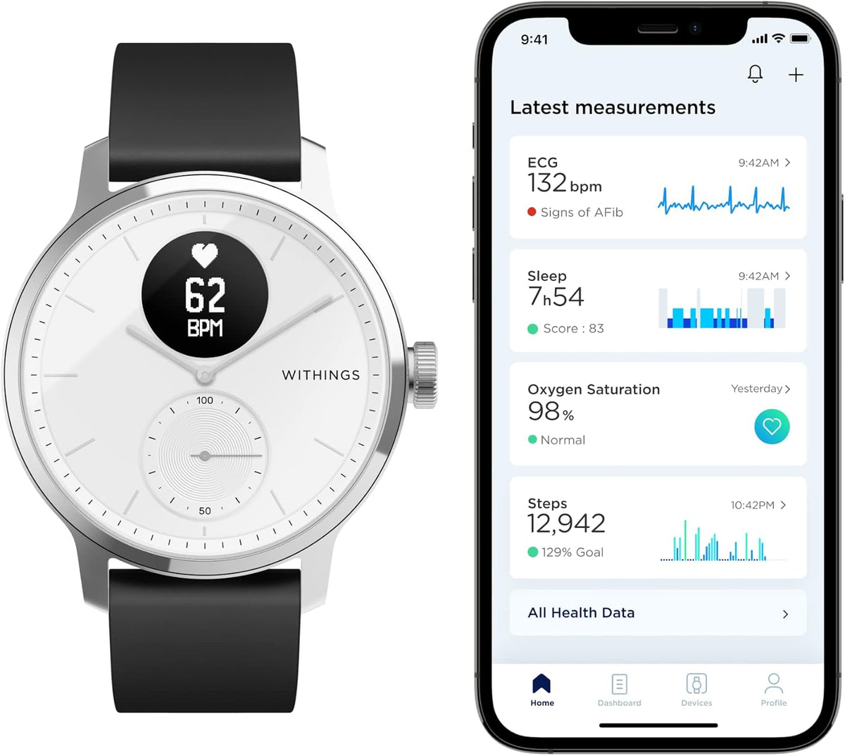 Hybrid Smartwatch with ECG, Heart Rate Sensor and Oximeter (White, 42mm) V7439