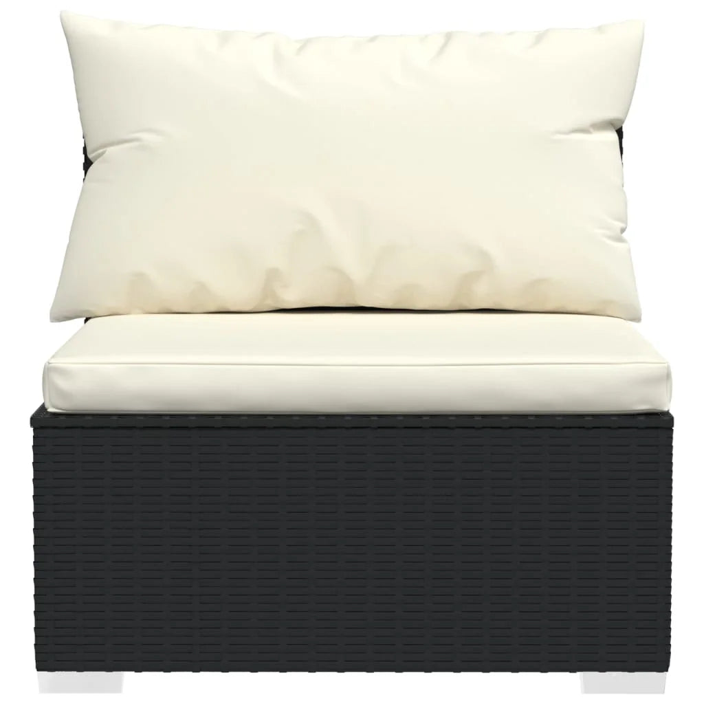 9 Piece Patio Set with Cushions Black Poly Rattan F362