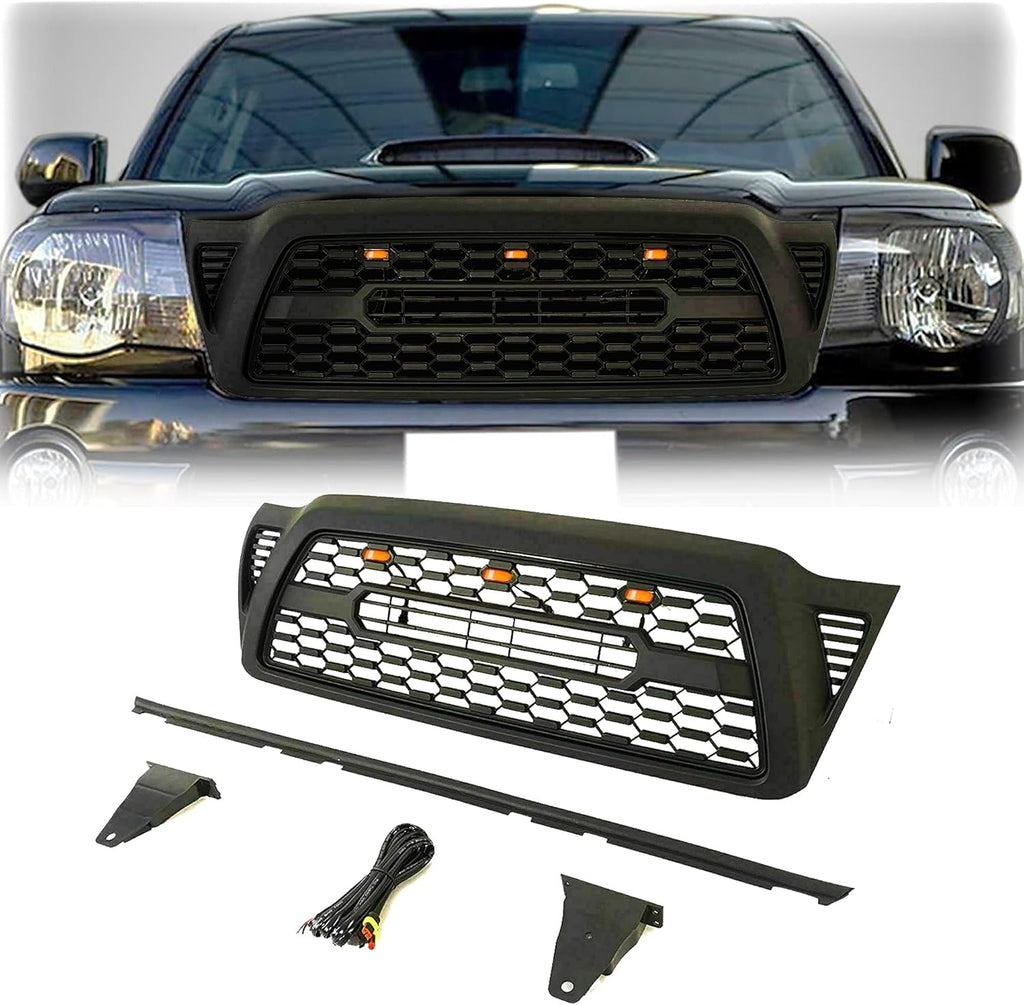 Gloss Black Front Grille with 3 Amber LED Lights I566022