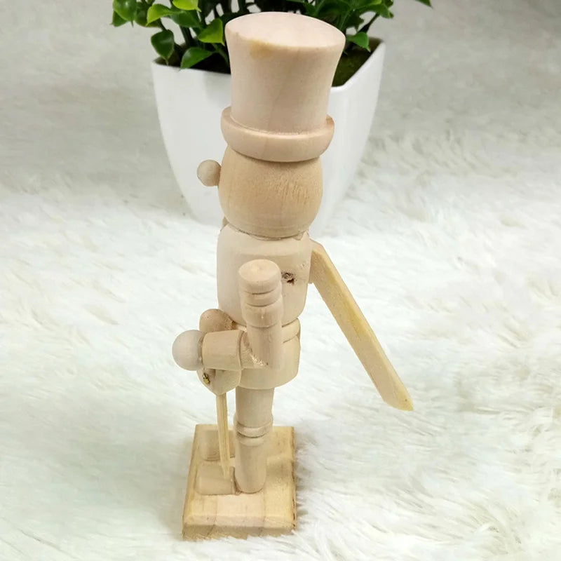 White Embryo Walnut Nutcracker Doll DIY Wood Craft Art Q7100