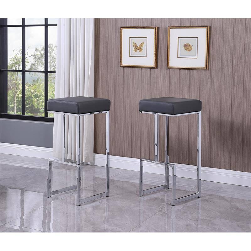 Faux Leather Backless Bar Stool in Gray/Silver (Set of 2) V84288