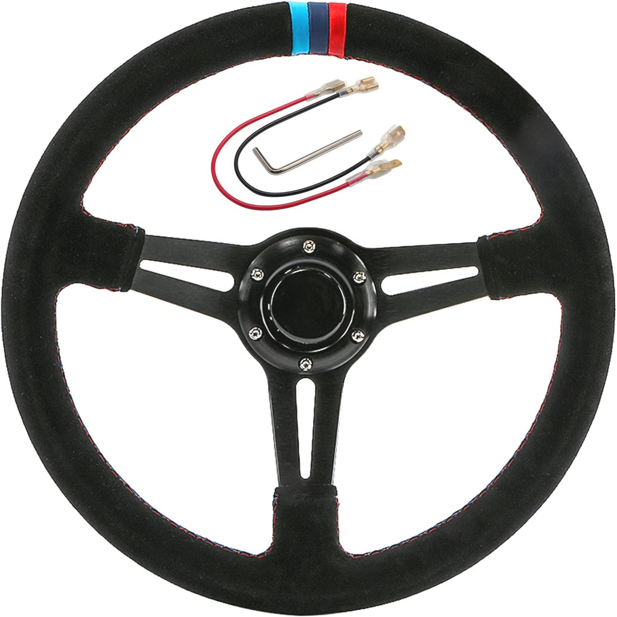 13.8 6 Bolt Suede Racing Steering Wheel with Horn Button W662