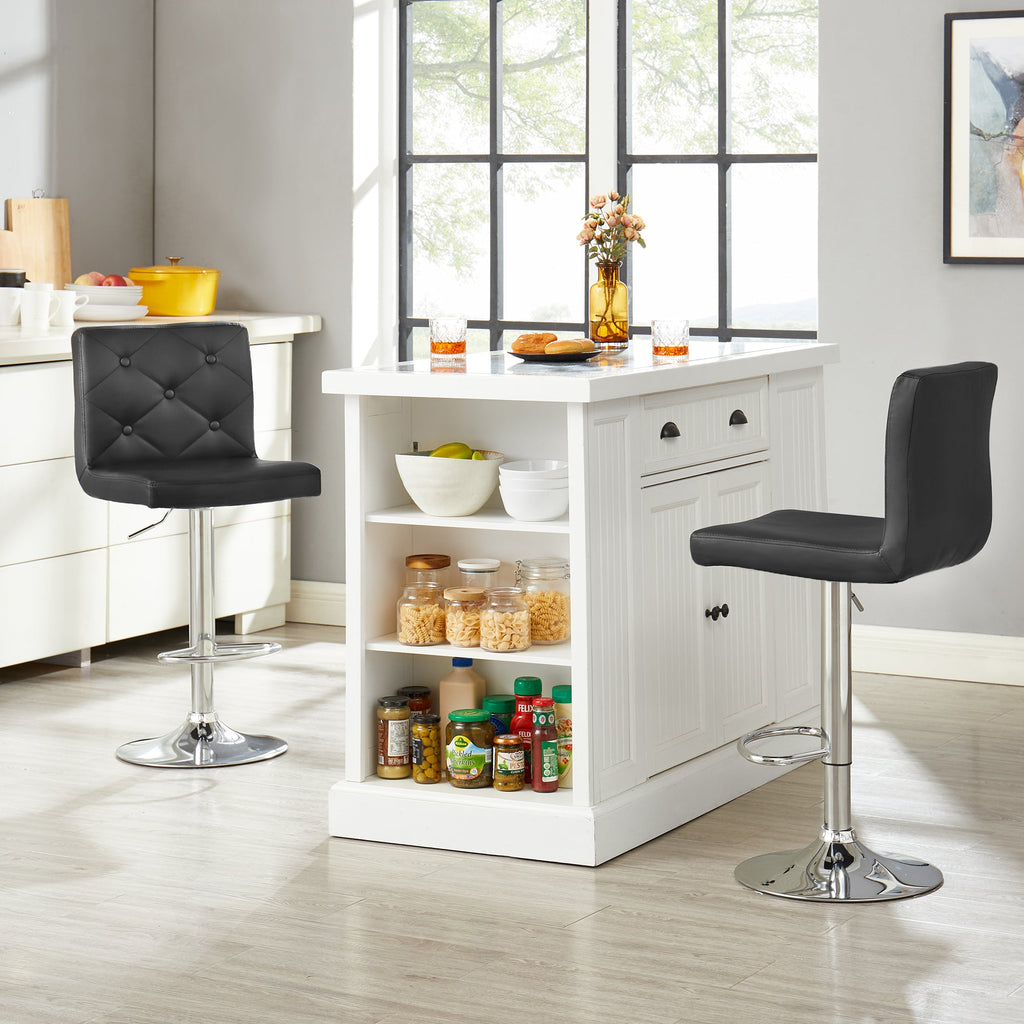 Set of 2 PU Leather Adjustable Swivel Bar Stools with Back, Black Y68210