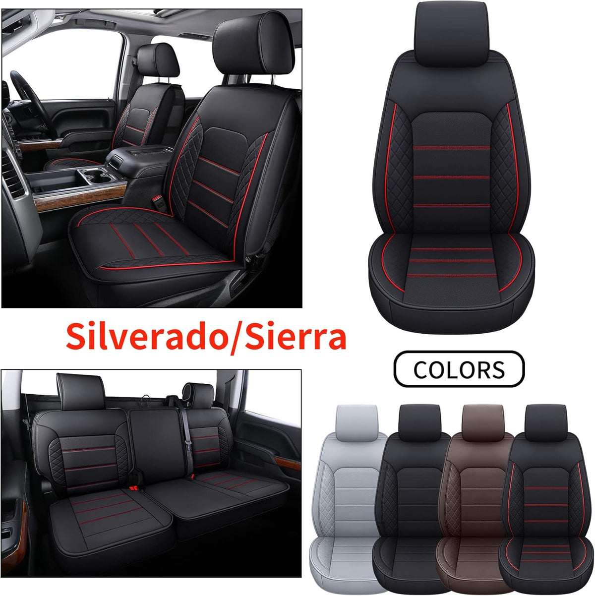 Black Faux Leather Seat Covers Full Set V9465