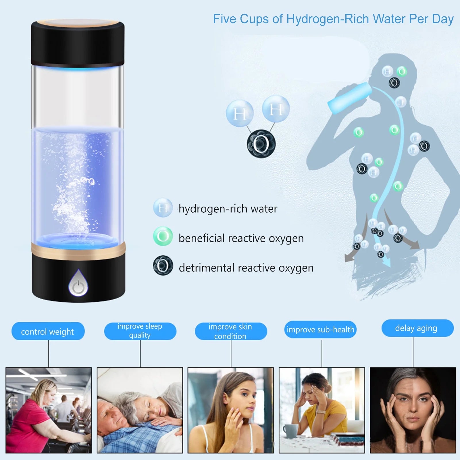 420ml Rechargeable Glass Hydrogen Water Bottle I1904
