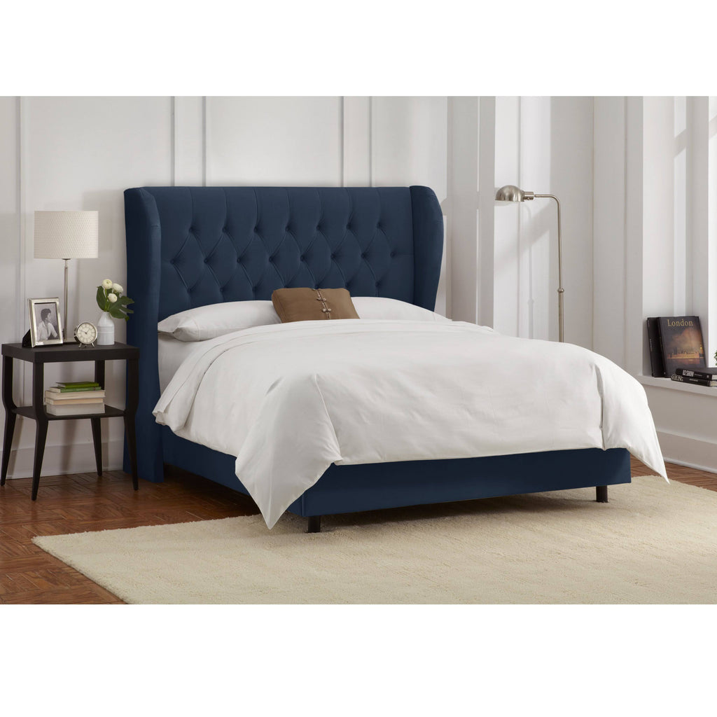 Queen Tufted Wingback Bed, Velvet Ink G863394