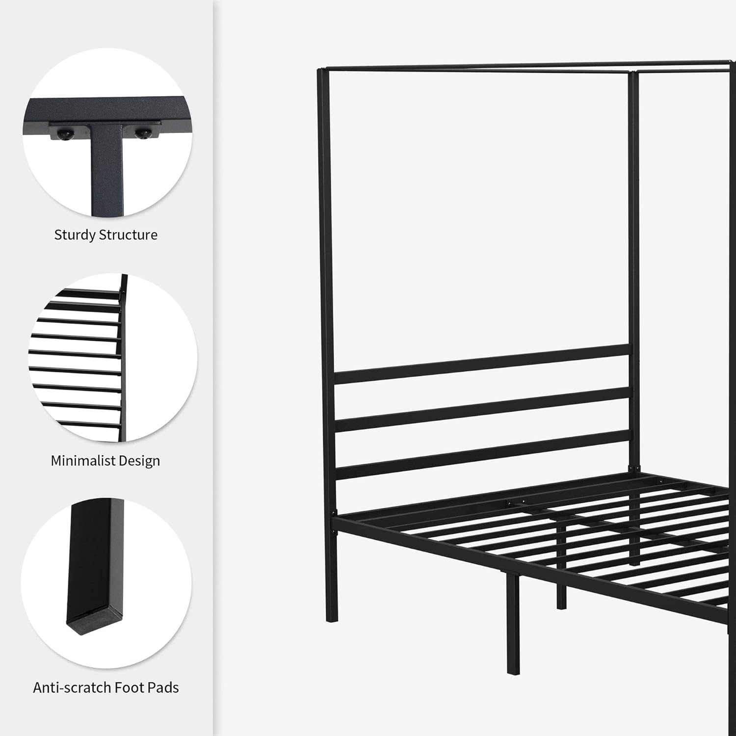 Queen Size Metal Canopy Bed Frame with Built-in Headboard P342
