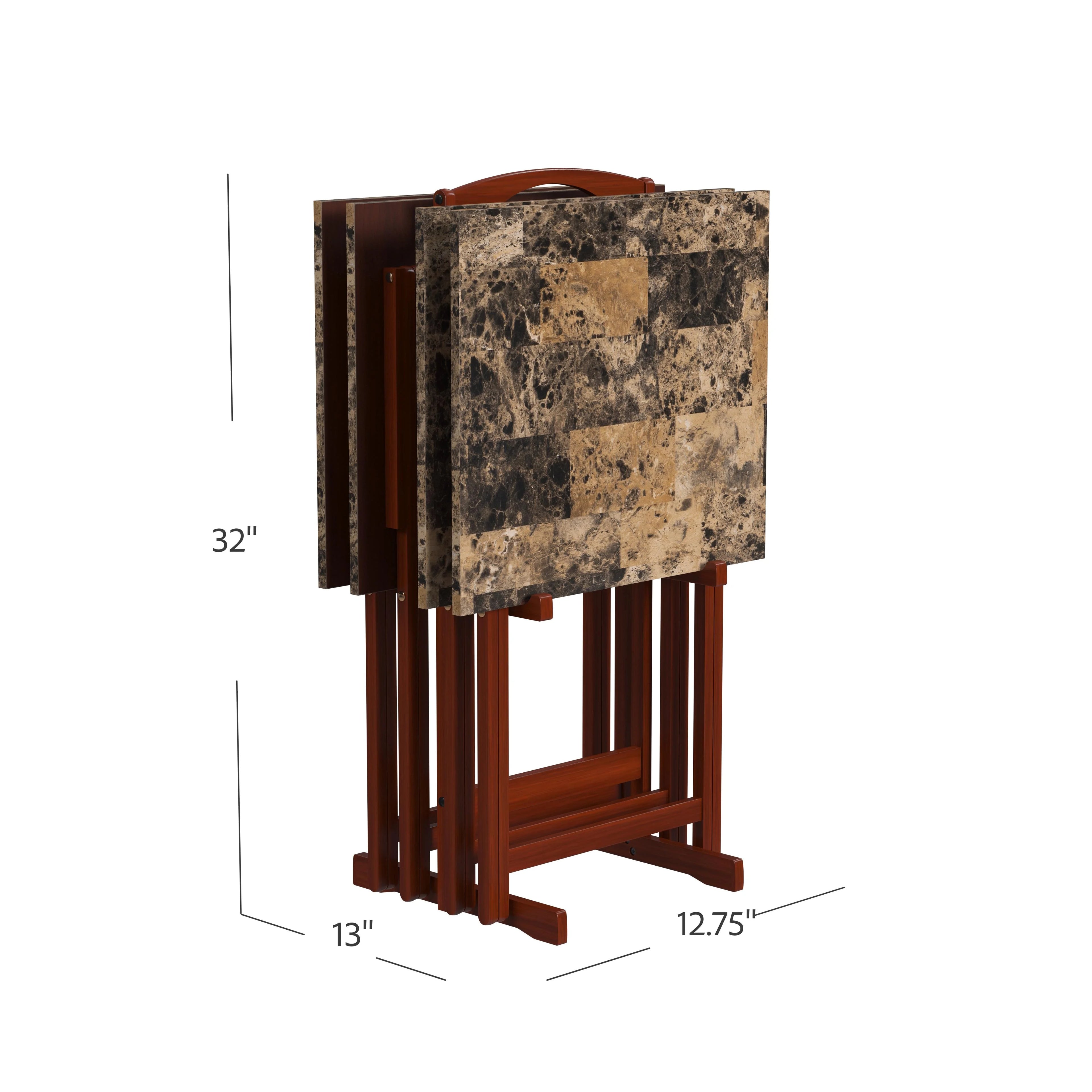 5-piece Faux Marble Folding Snack Tray Table Set D308170