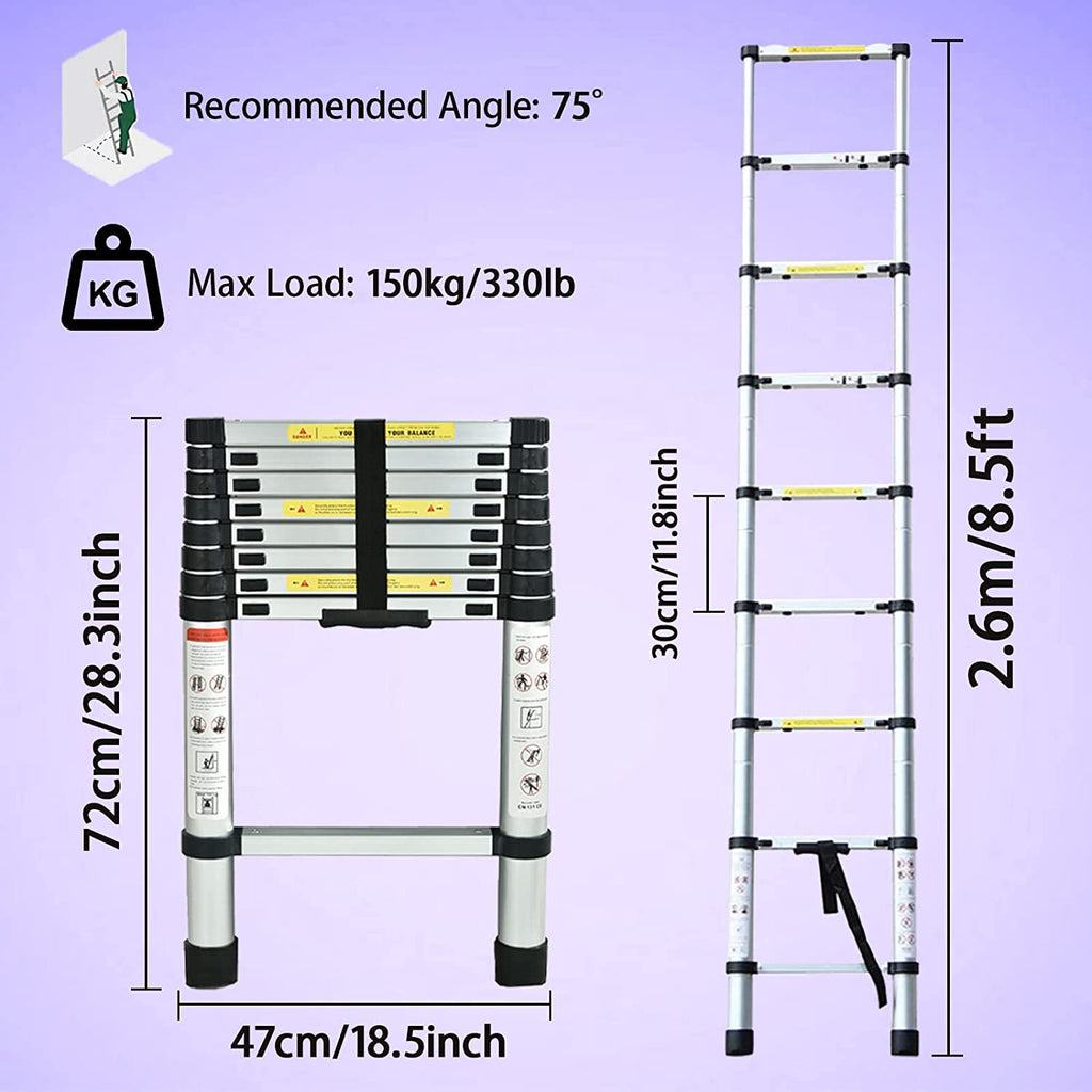 Aluminum Telescoping Ladder 8.5FT Extension Ladder K3498