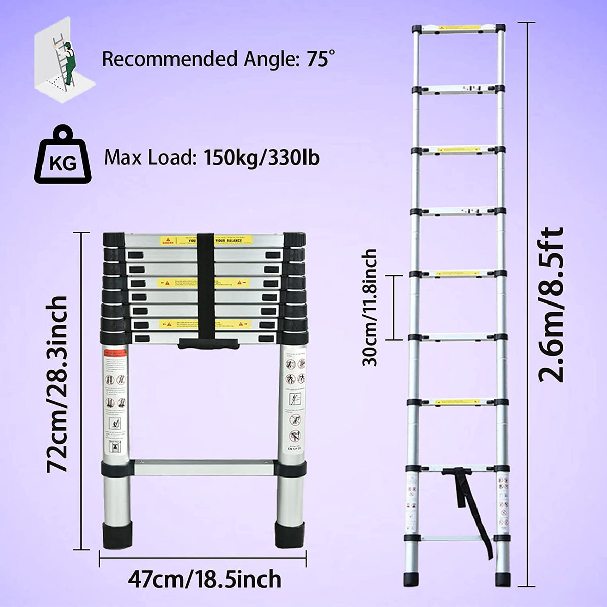 Aluminum Telescoping Ladder 8.5FT Extension Ladder K3498