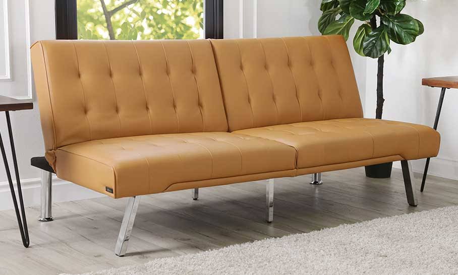 Faux Leather Convertible Sofa in Ivory E76996