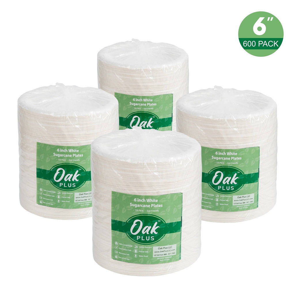 300 Pack White Compostable Sugarcane Plates G2311