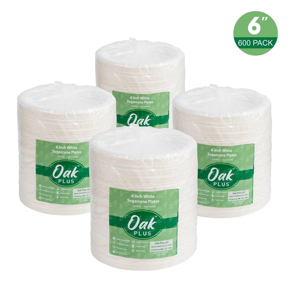 300 Pack White Compostable Sugarcane Plates G2311
